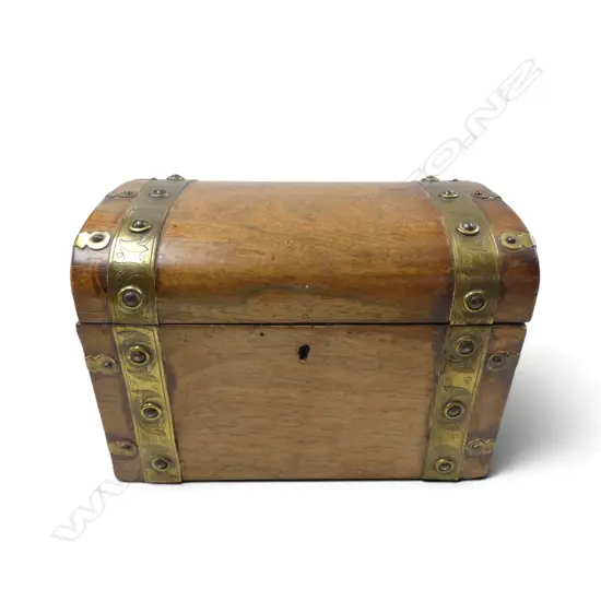 VINTAGE BRASS BOUND TEA CADDY CHEST W.230mm