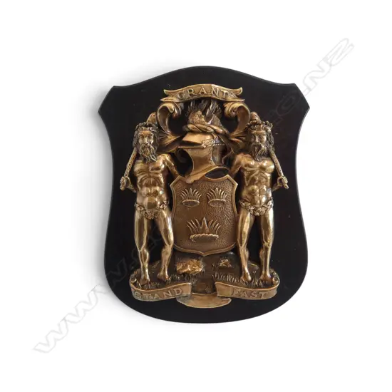 HEAVY BRASS 'GRANT' ARMORIAL on shield mount, editioned verso 257/500 H.280mm