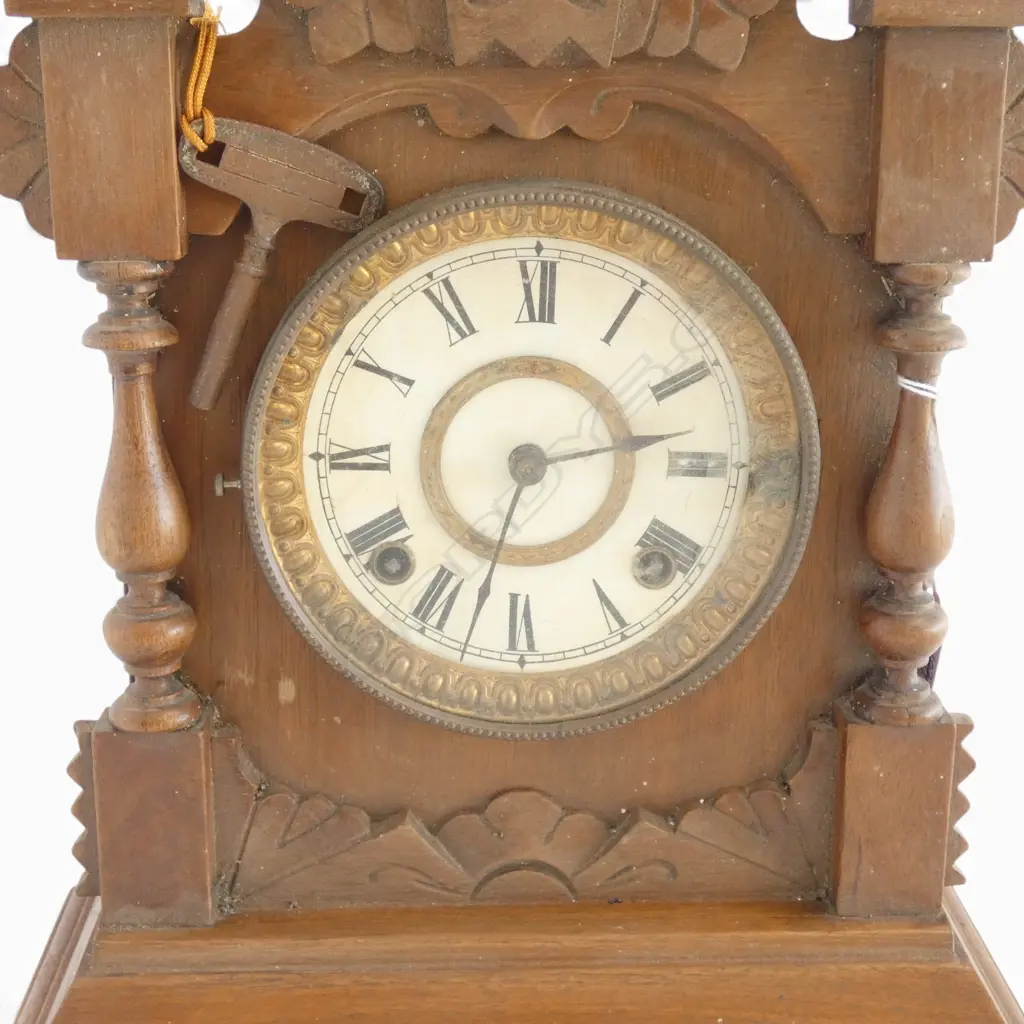 ANTIQUE WOODEN MANTEL CLOCK H.375mm Image 1++