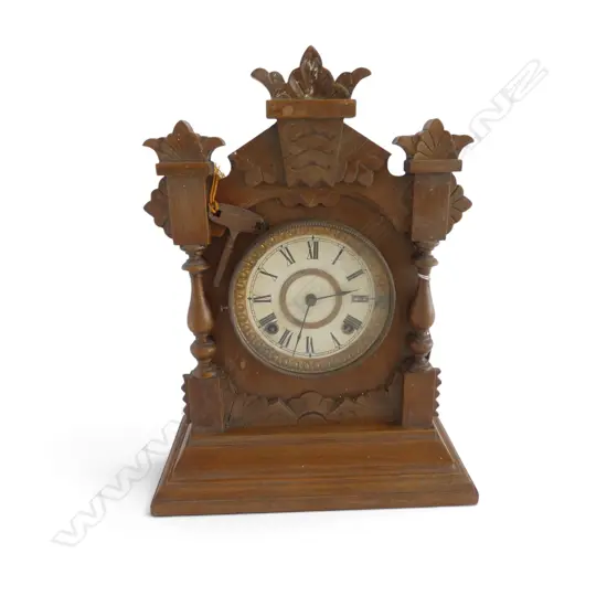 ANTIQUE WOODEN MANTEL CLOCK H.375mm