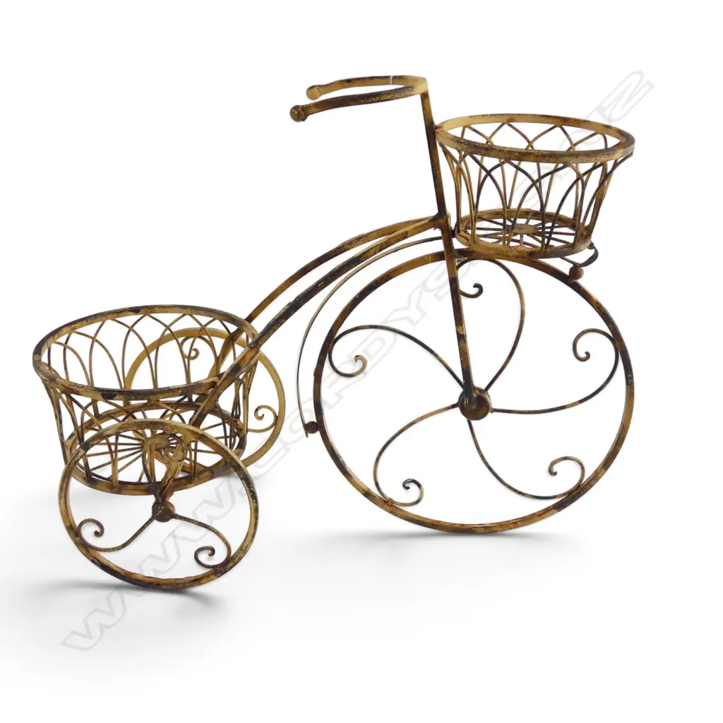 VINTAGE WROUGHT IRON BICYCLE PLANT STAND, H.480 L.600MM Image 1++