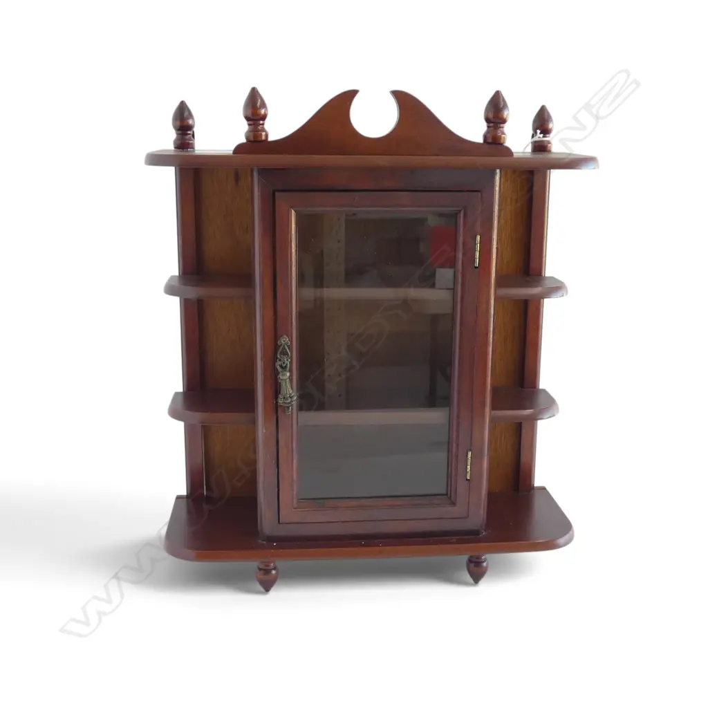 VINTAGE MAHOGANY CURIO CABINET WITH GLASS DOOR, H.420MM L.360MM Image 1++