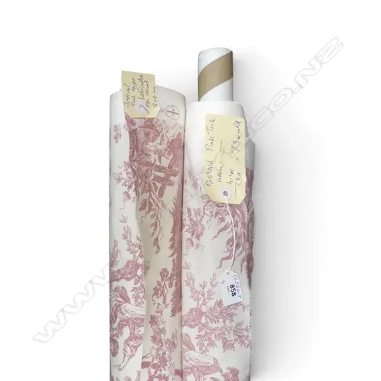 FABRIC BOLT; PASTORAL PINK TOILE, COTTON, 7.3M & 3.6M