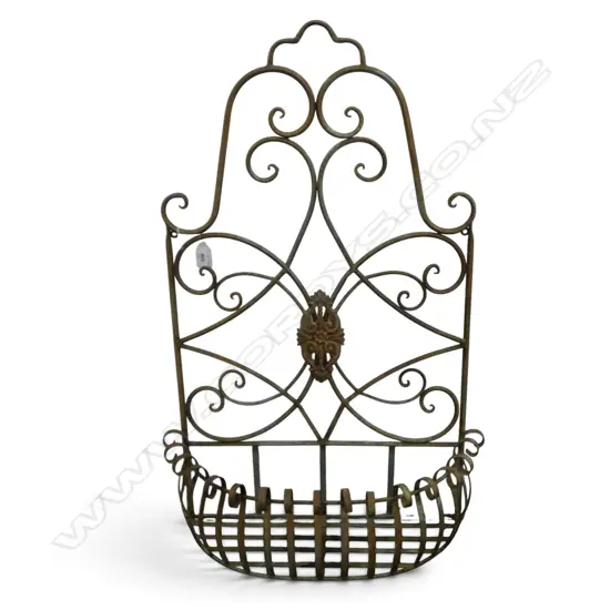 WROUGHT IRON METAL WALL PLANTER, H.820MM W.475MM D.170MM
