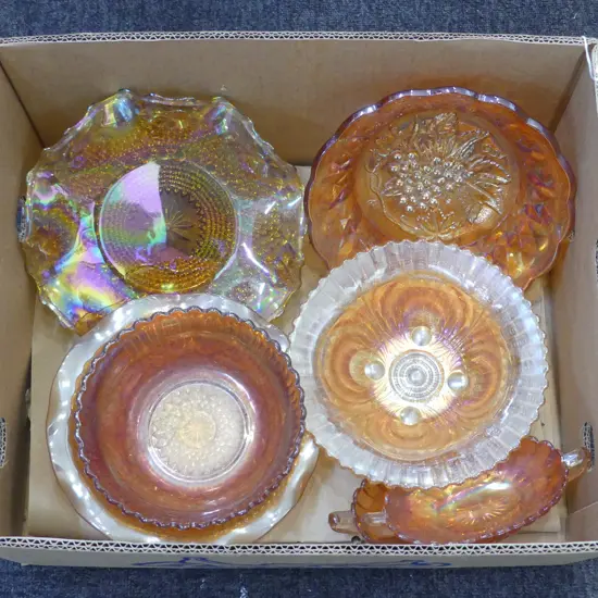 7 CARNIVAL GLASS BOWLS & DISHES