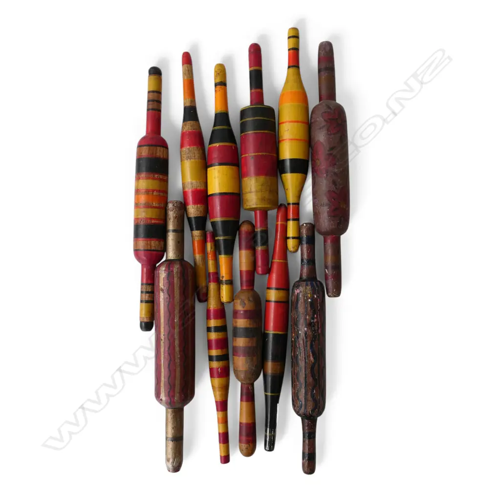 11 INDIAN BELAN - PAINTED WOODEN ROLLING PINS L.310mm Image 1++