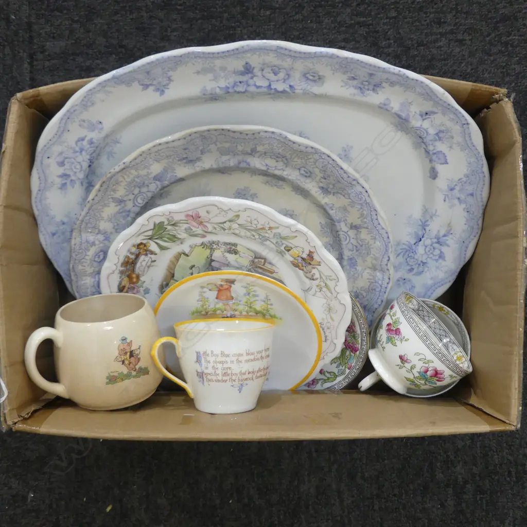 VICT B/W ASHET MATCHING PLATE 2 CSS 3PCS CHILDS CHINA & 4 EP CHILDRENS CUTLERY PCS Image 1++