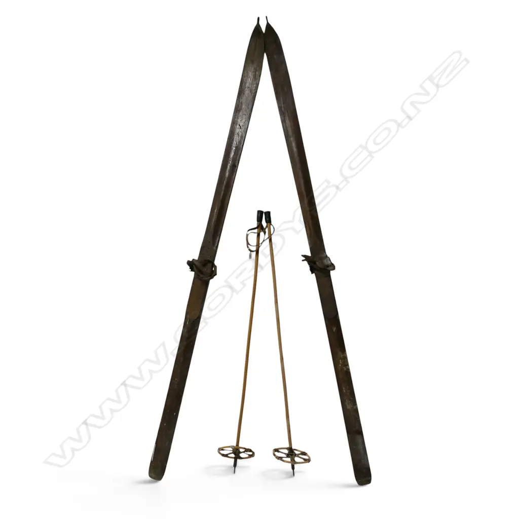 VINTAGE SET OF SKIS & POLLS L.2150mm Image 1++