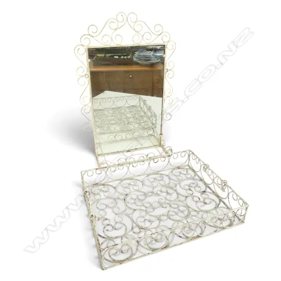 WHITE PAINTED METAL FRAME MIRROR 580x400mm & TRAY 450x350mm