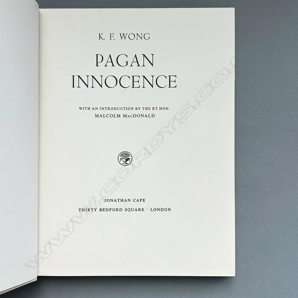K F WONG: PAGAN INNOCENCE, Jonathan Cape - 1960 Hardback with DJ, Image 1++