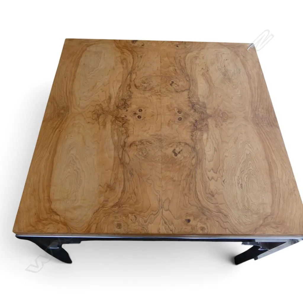 SIDE TABLE w. BOOK MATCHED WOODEN TOP & CHROME LEGS 770x770x560mm Image 1++