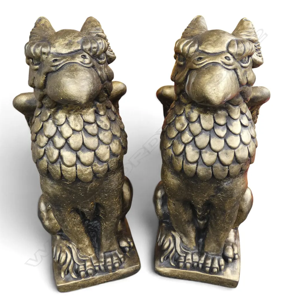 PAIR OF GILDED CONCRETE GRIFFINS 580mm Image 1++