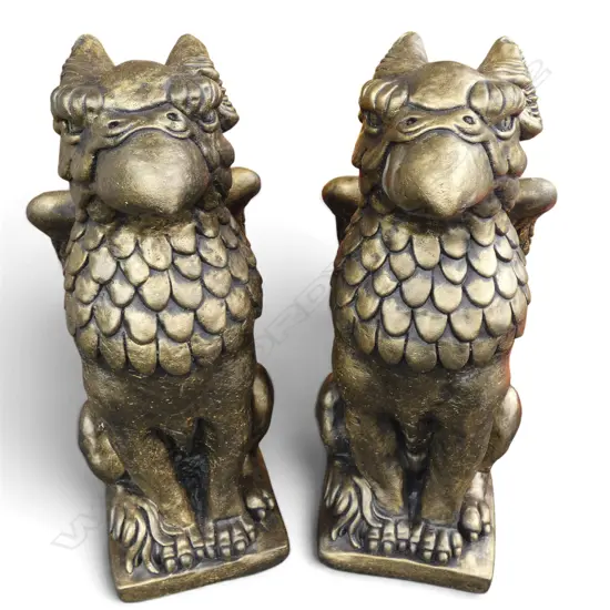 PAIR OF GILDED CONCRETE GRIFFINS 580mm