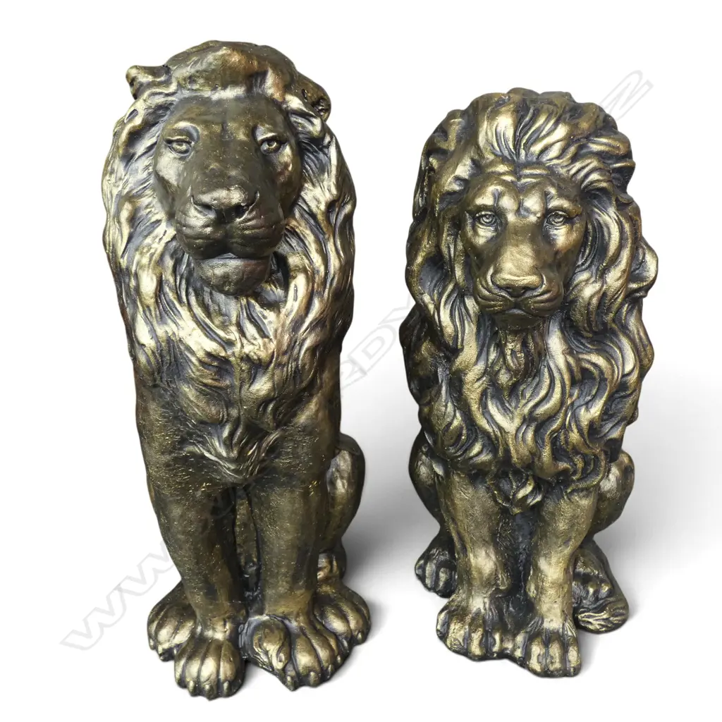 PAIR OF GILDED CONCRETE LIONS  550mm Image 1++