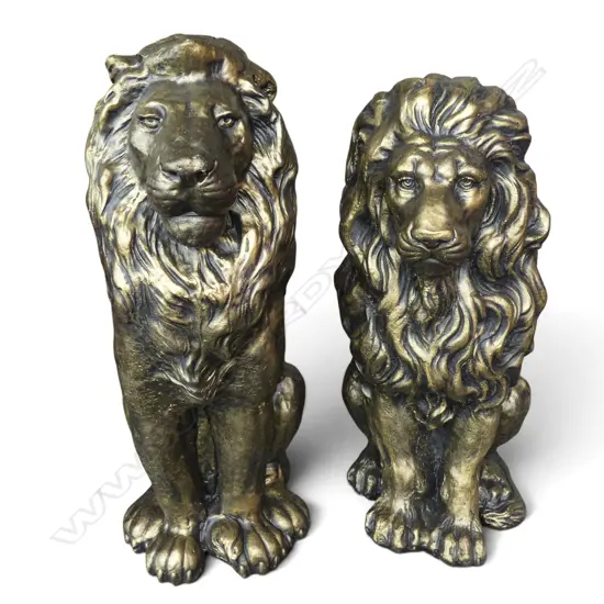 PAIR OF GILDED CONCRETE LIONS  550mm