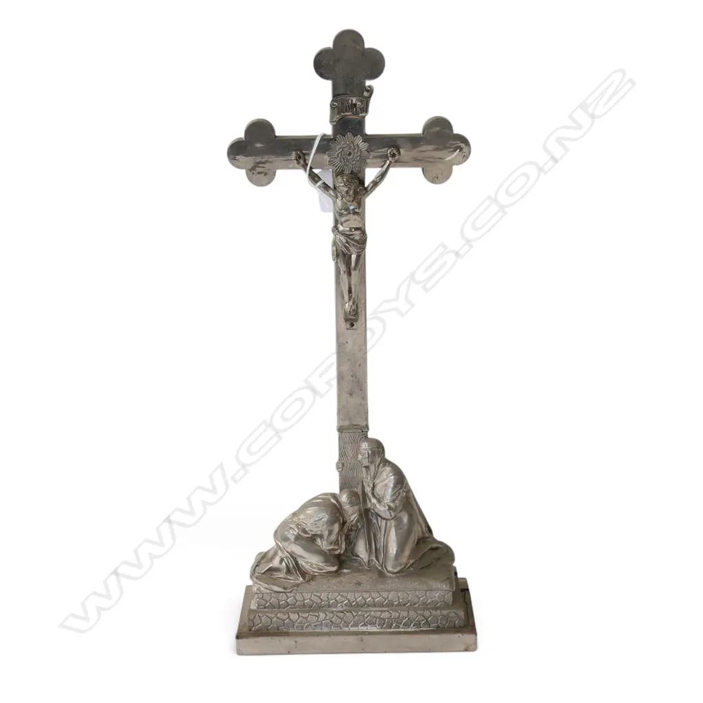 VINTAGE SILVER METAL CRUCIFIX H.460mm BASE FAULTED Image 1++