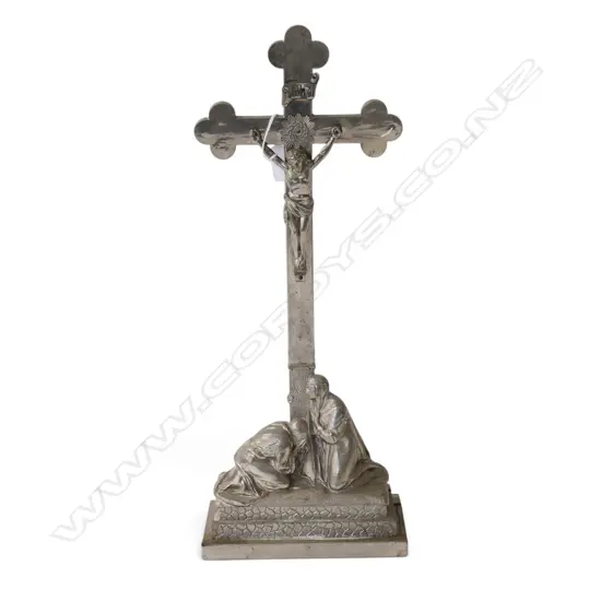 VINTAGE SILVER METAL CRUCIFIX H.460mm BASE FAULTED