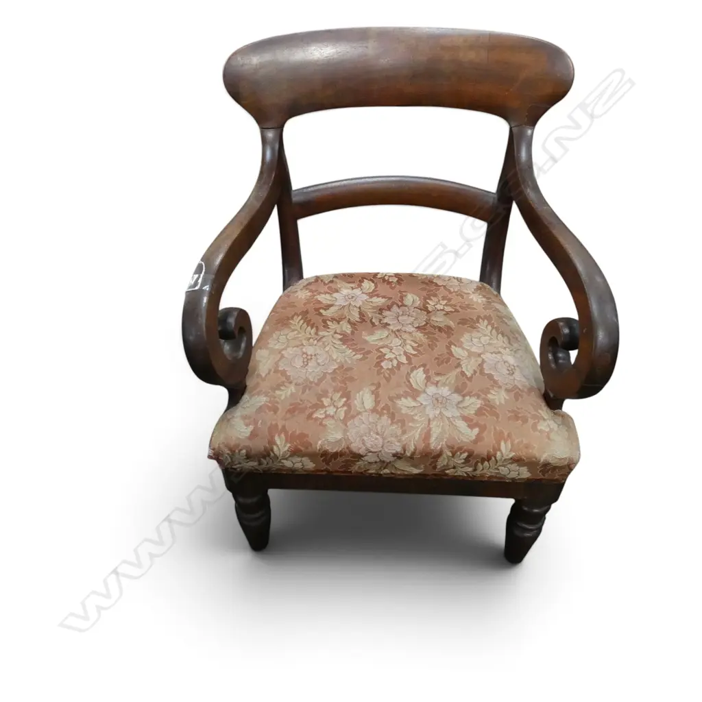REGENCY MAHOGANY SCROLL ARM CHAIR ON CASTORS Image 1++