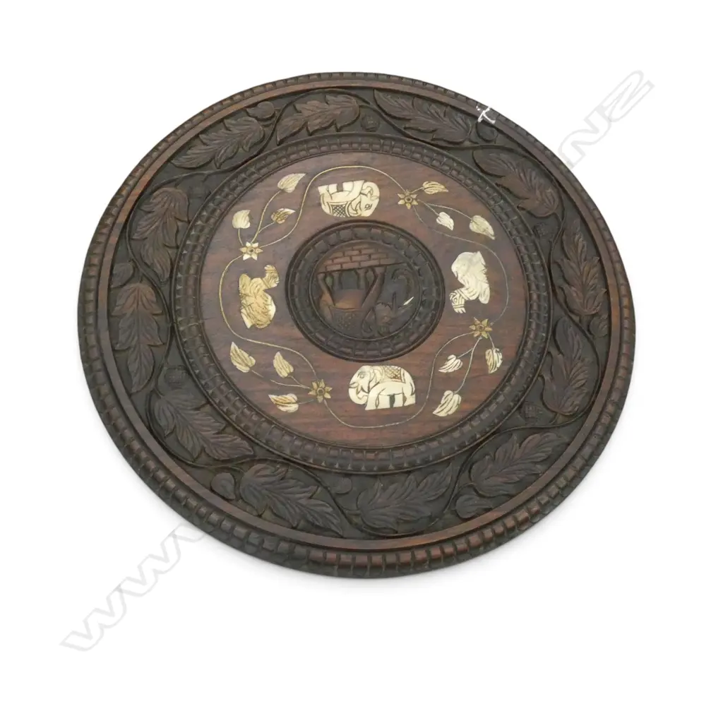 CARVED ROUND INLAY ELEPHANT TABLE DIA450MM Image 1++
