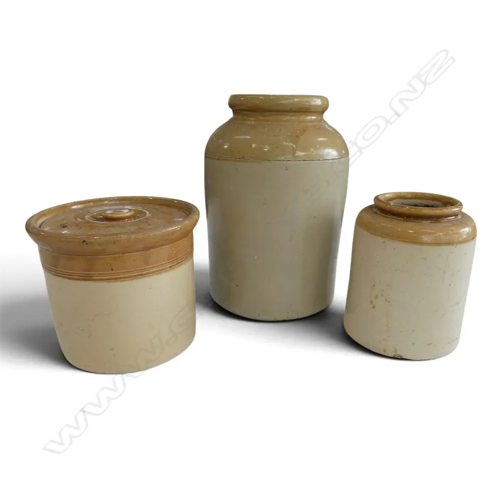 2 STONEWARE CROCKS + LIDDED JAR H.270mm Image 1++