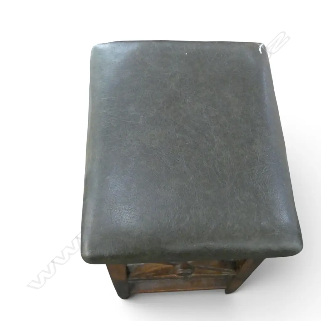 ANTIQUE MAHOGANY STOOL, VINYL SEAT H.830mm Image 1++