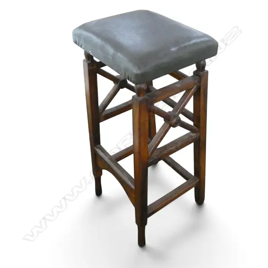 ANTIQUE MAHOGANY STOOL, VINYL SEAT H.830mm