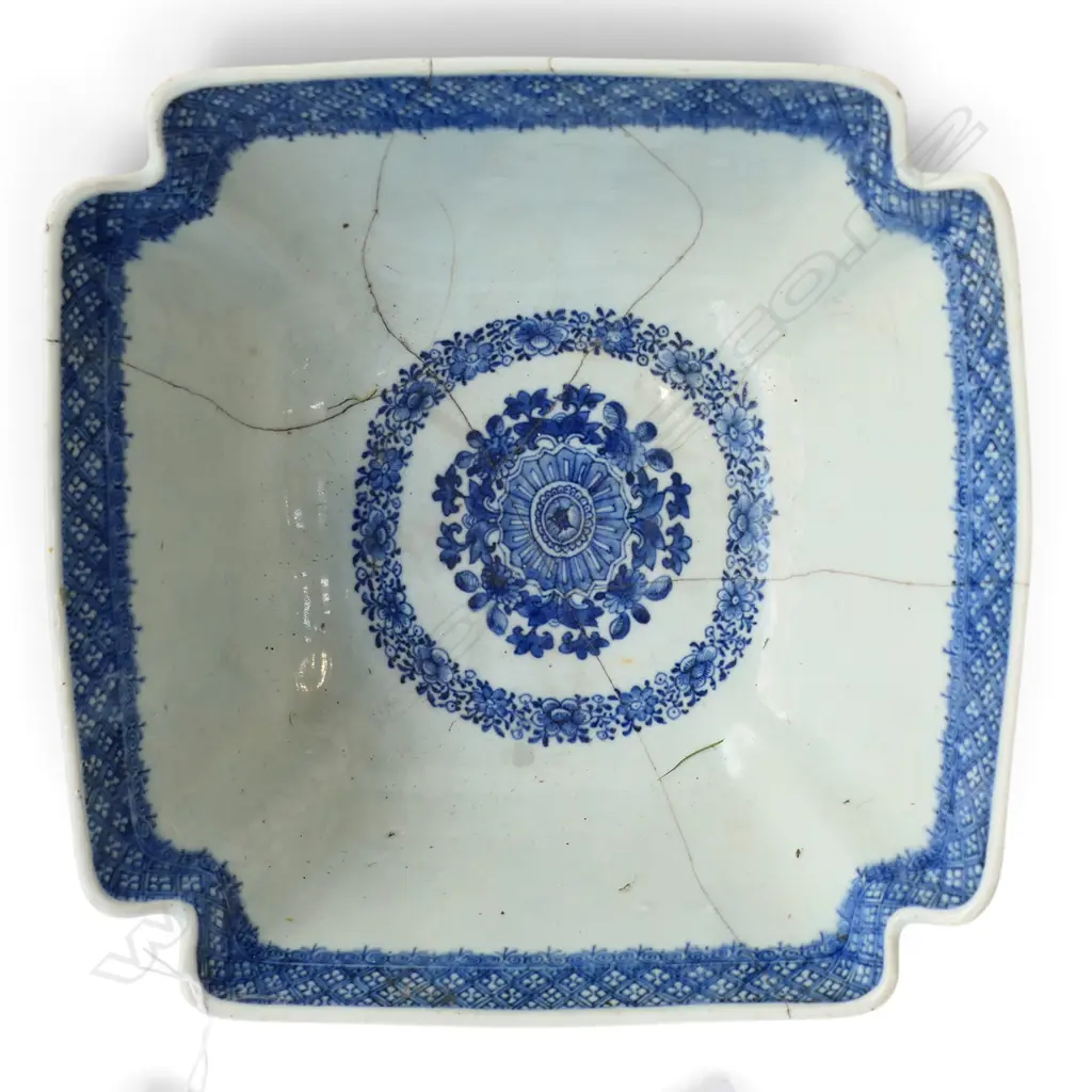 ORIENTAL B/W BOWL, OLD STAPLE REPAIR 250x250mm Image 1++