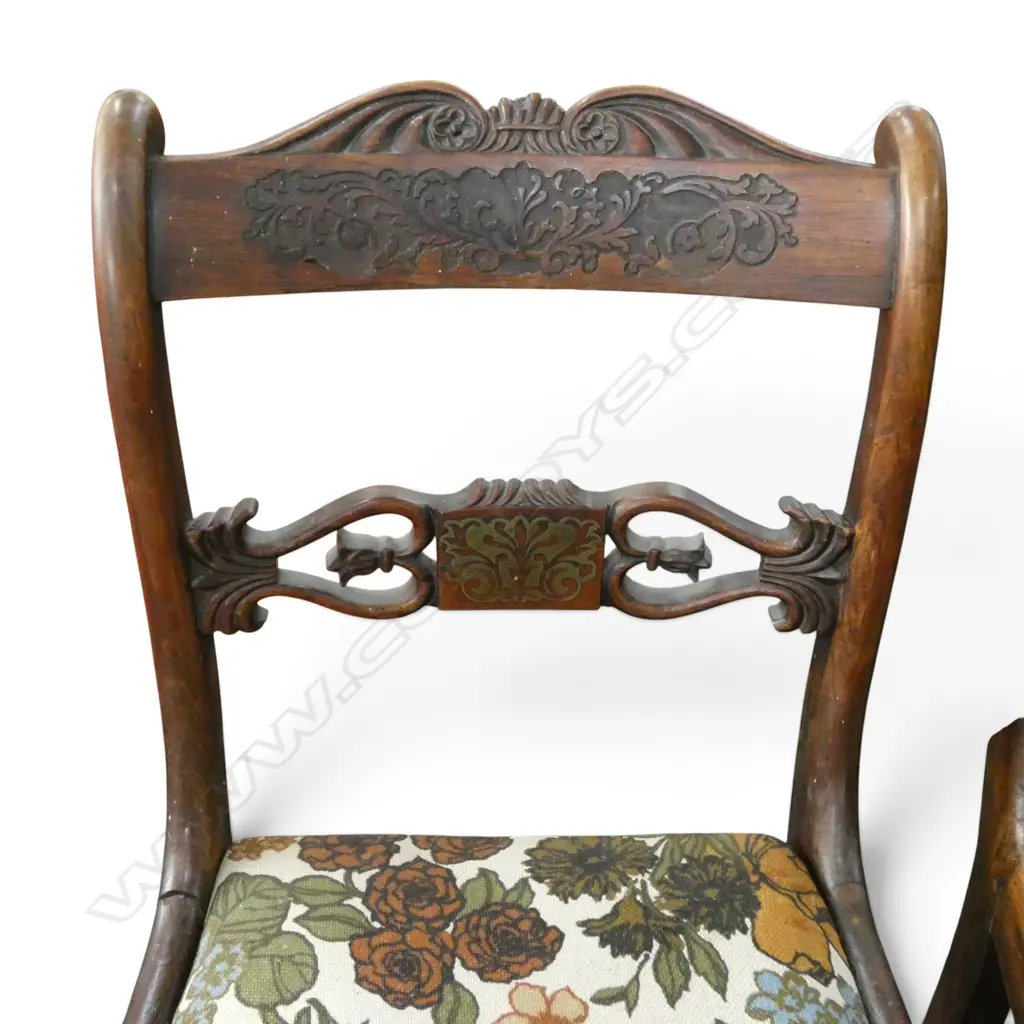 2 REGENCY BLADE BACK SABRE LEGGED DINING CHAIRS w. CANED SEAT & INLAY DETAIL (1 w. DROP IN SEAT) Image 1++