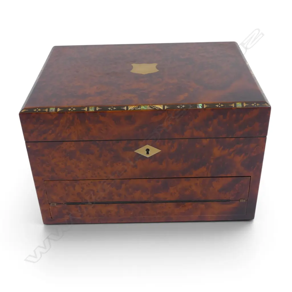BURR SEWING BOX & WRITING SLOPE C.1890 305x225x190mm Image 1++