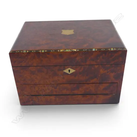 BURR SEWING BOX & WRITING SLOPE C.1890 305x225x190mm