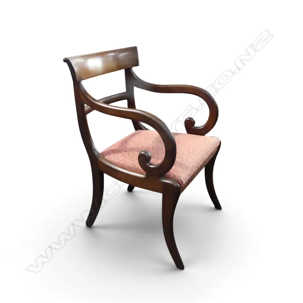 REGENCY MAHOGANY SCROLL ARM CHAIR Image 1++