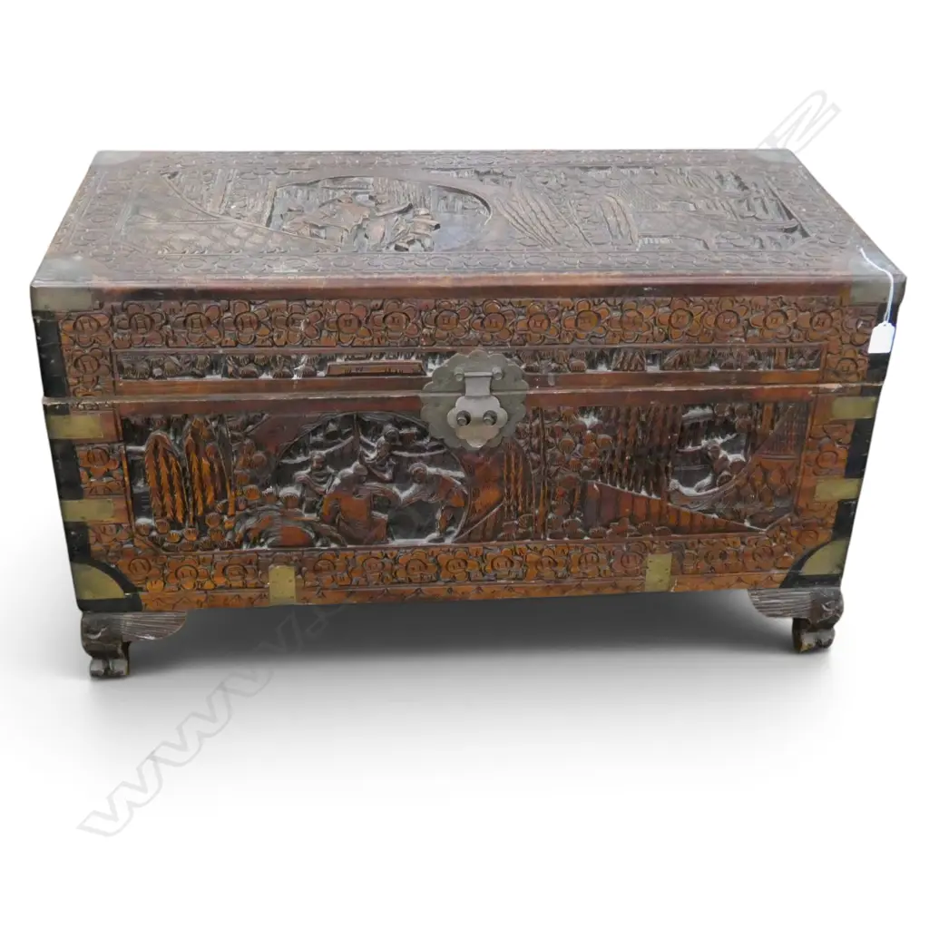 CHINESE CARVED CAMPHOR CHEST 890x420x500mm Image 1++