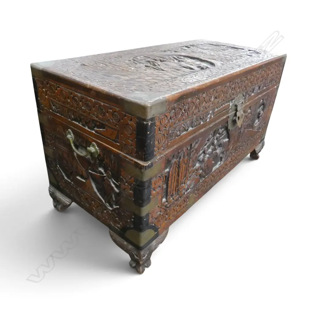 CHINESE CARVED CAMPHOR CHEST 890x420x500mm Image 1++