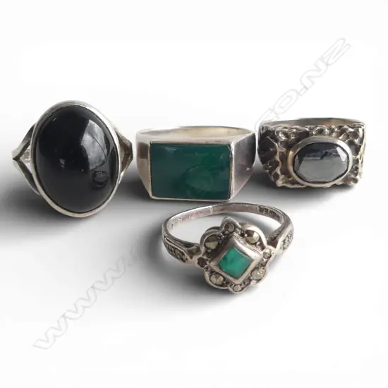 4 SILVER & GEM SET RINGS