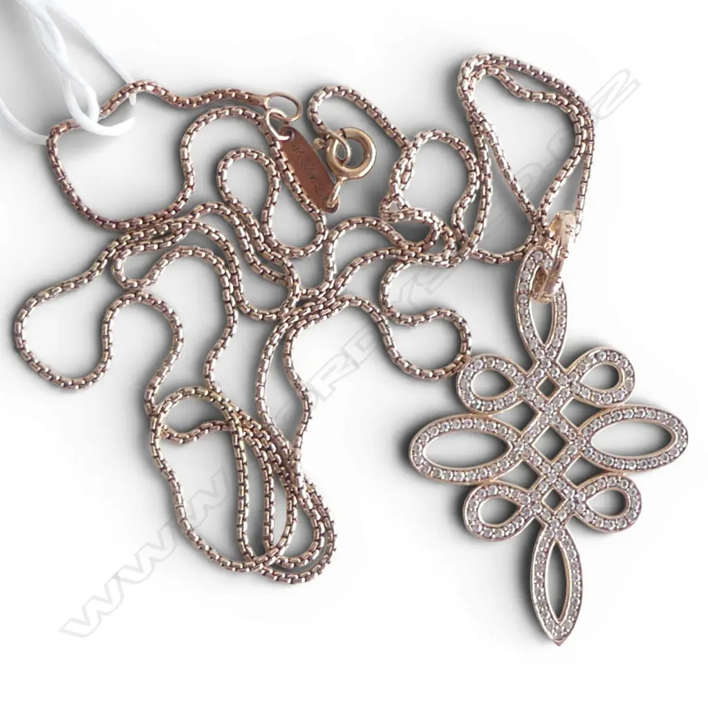 FANCY SILVER GILT SCROLLING PENDANT by THOMAS SABO on SILVER GILT LONG CHAIN Image 1++