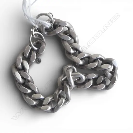 HEAVY SILVER FLATTENED CURB LINK BRACELET 48gms