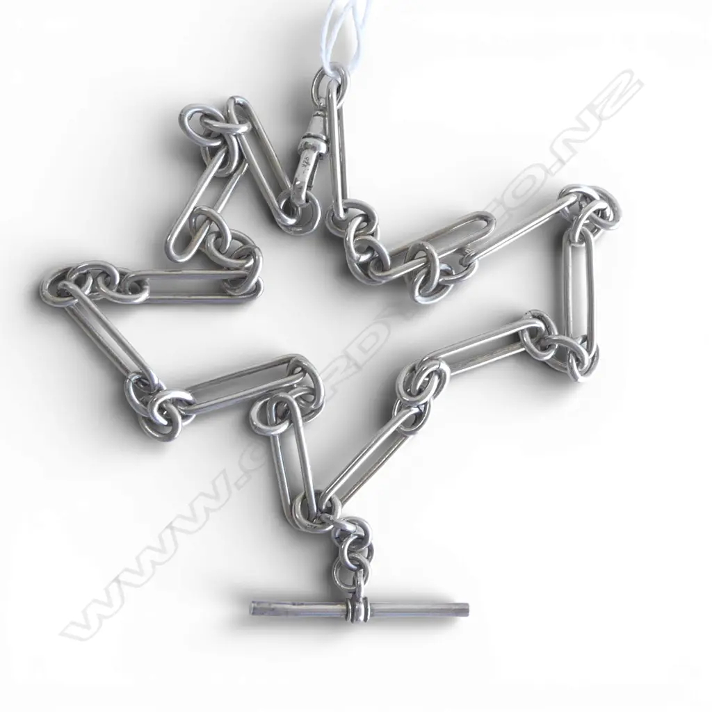 STG SILVER RAIL LINK ALBERT CHAIN with T-bar L.420mm 32.8gms Image 1++