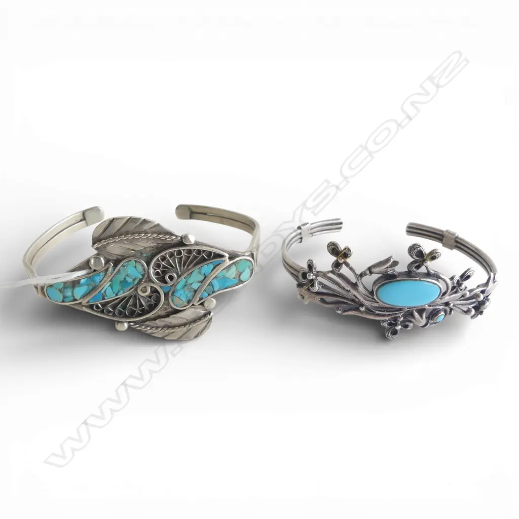 2 FANCY SILVER & TURQUOISE CUFFS Image 1++