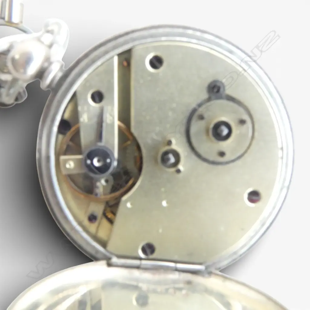 SILVER KEY WIND POCKET WATCH with SILVER ALBERTINA CHAIN Image 1++