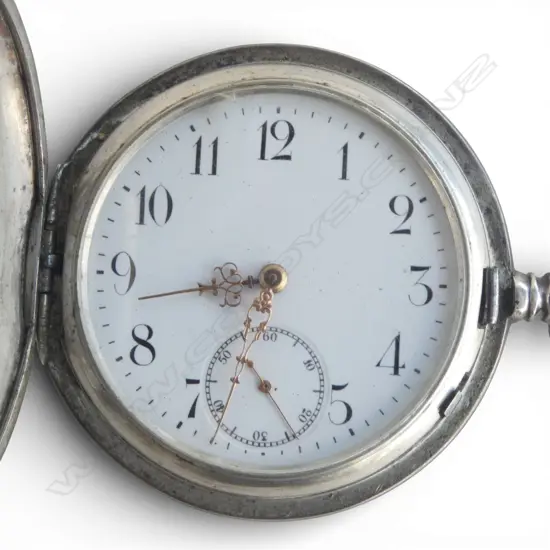 ANTIQUE SILVER NEILLO GENTS HUNTER FOB WATCH minor faults no pusher + crack to glass