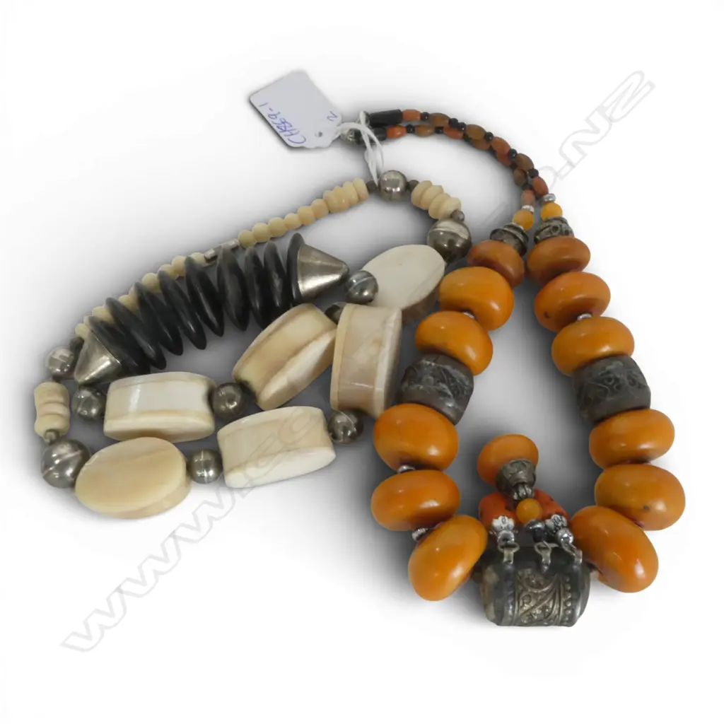 2 TRIBAL NECKLACES horn, bone, silver work etc Image 1++