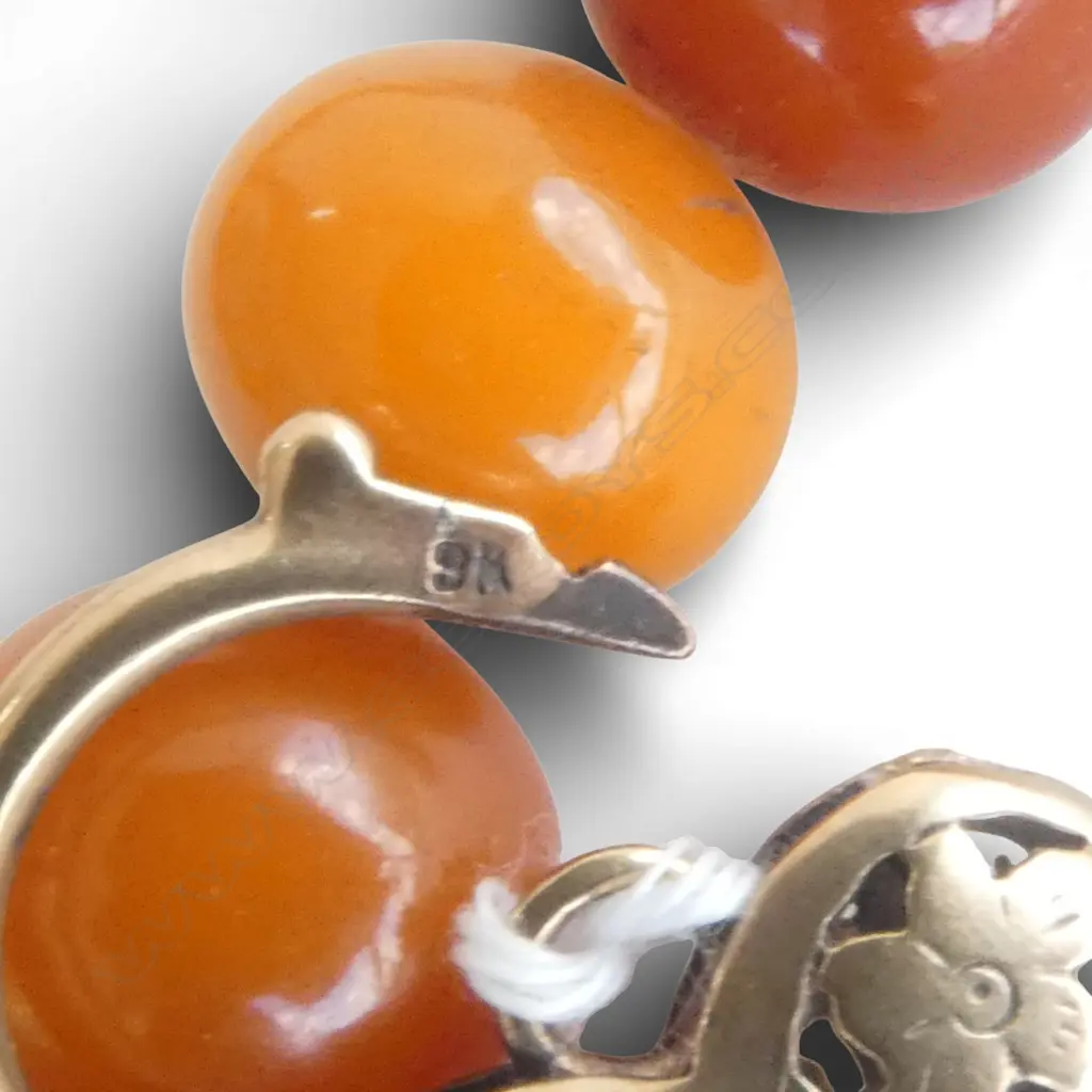 VINTAGE AMBER BEAD NECKLACE L.400mm Image 1++