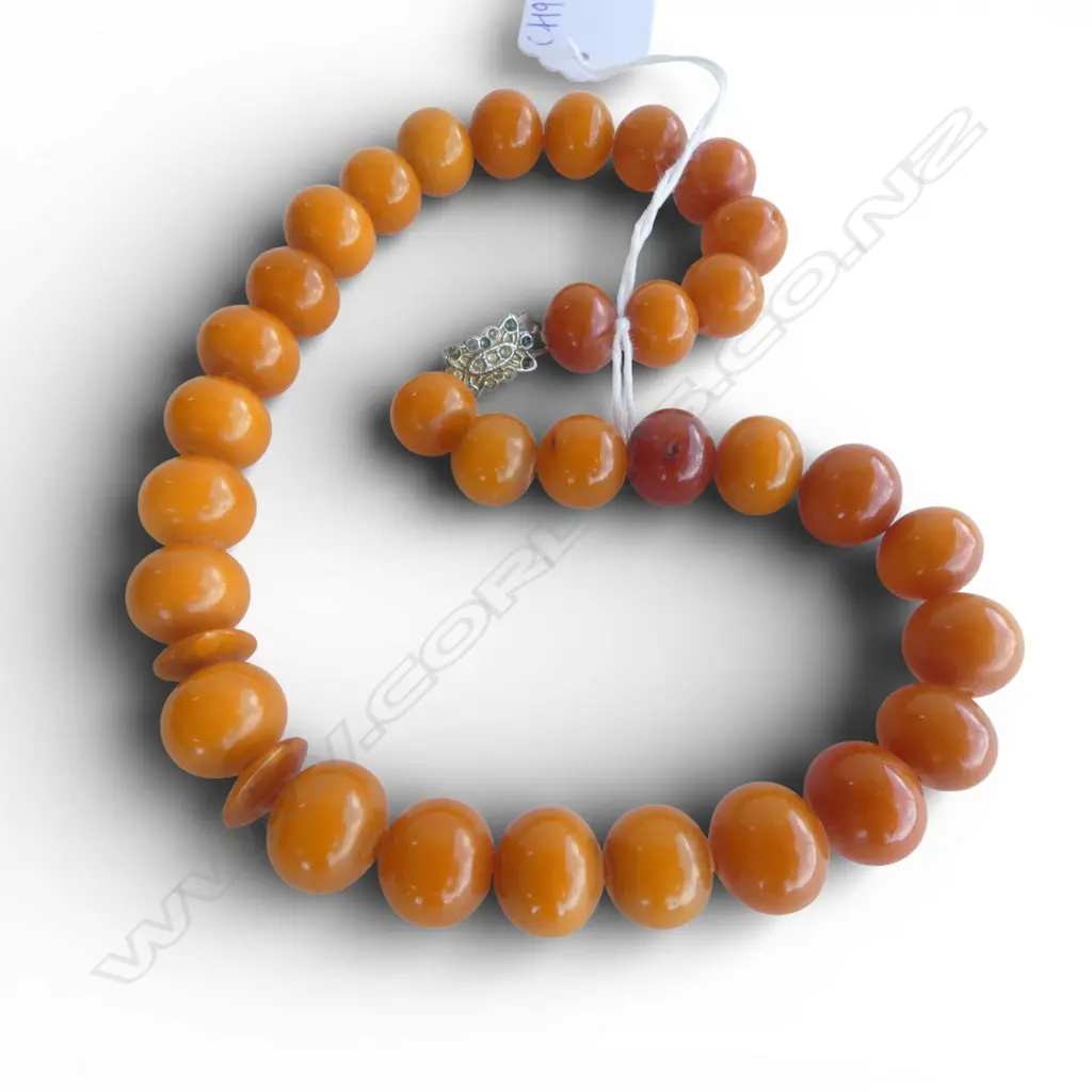 VINTAGE AMBER BEAD NECKLACE L.400mm Image 1++