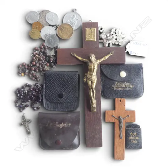 ASST. CHRISTIAN OBJECTS; WALL CROSS, ROSARY BEADS, etc