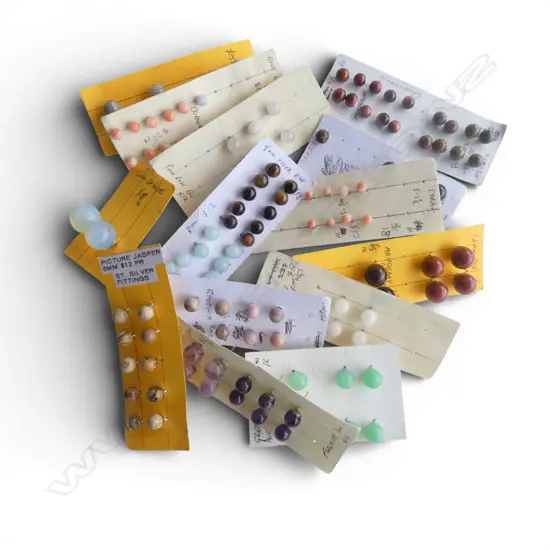 MULTIPLE CARDS STUD EARRINGS INCLDS; CORAL & SEMI PRECIOUS STONES