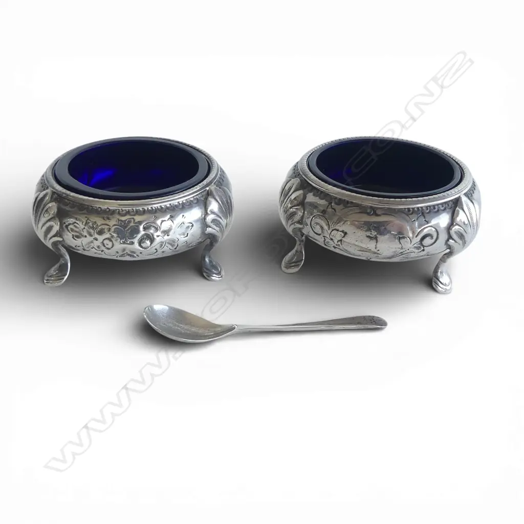 PR VICTORIAN STG SILVER SALTS, SHEFFIELD 1871 + STG SILVER SPOON TW 83gms Image 1++