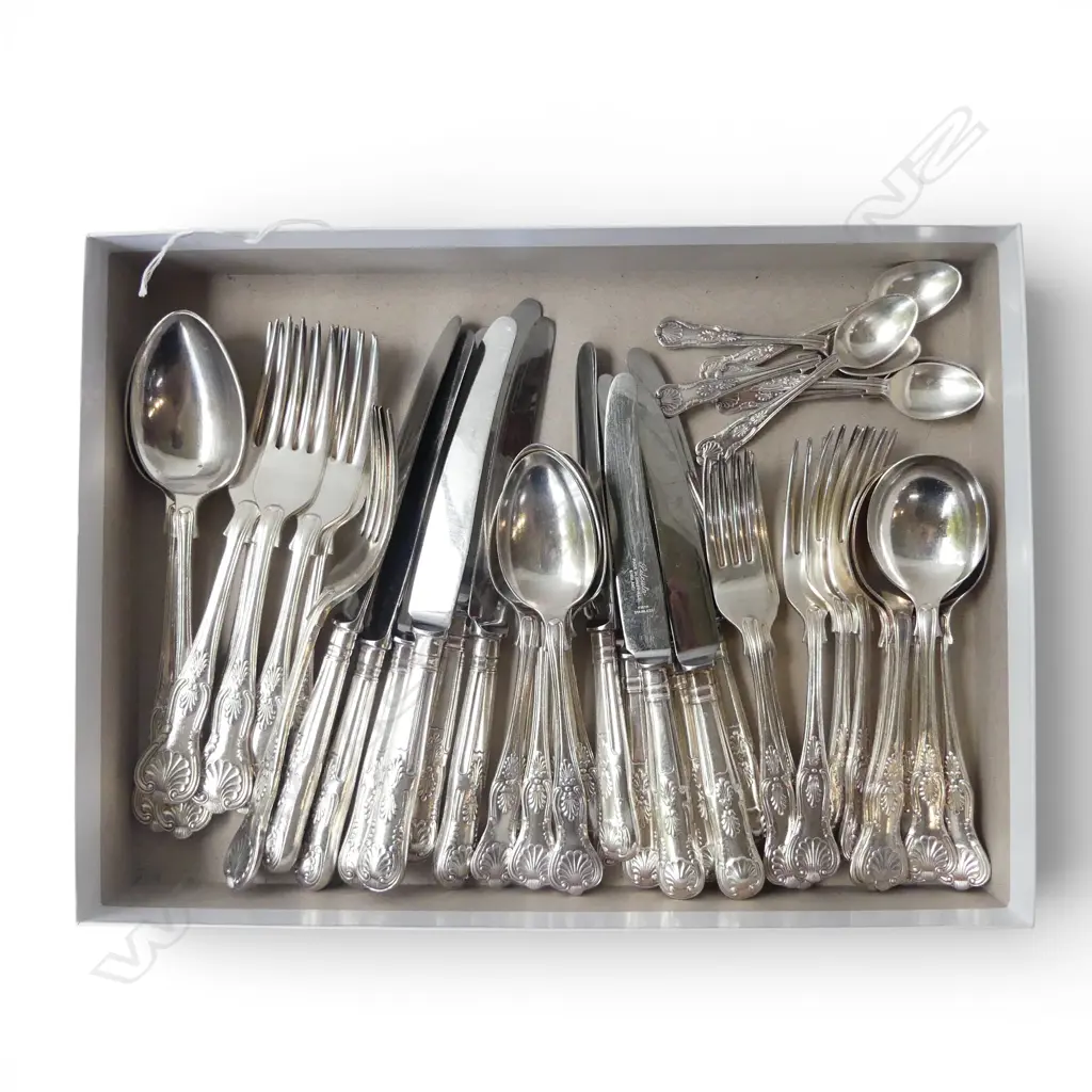 44PC KINGS PATTERN CUTLERY SHEFFIELD SET, COMPLETE ,6PL SETTING SILVER PLATED DOUBLE-STRUCK  Image 1++