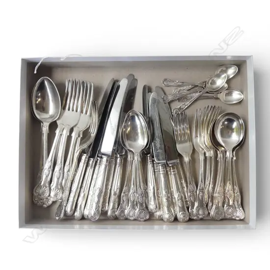 44PC KINGS PATTERN CUTLERY SHEFFIELD SET, COMPLETE ,6PL SETTING SILVER PLATED DOUBLE-STRUCK 
