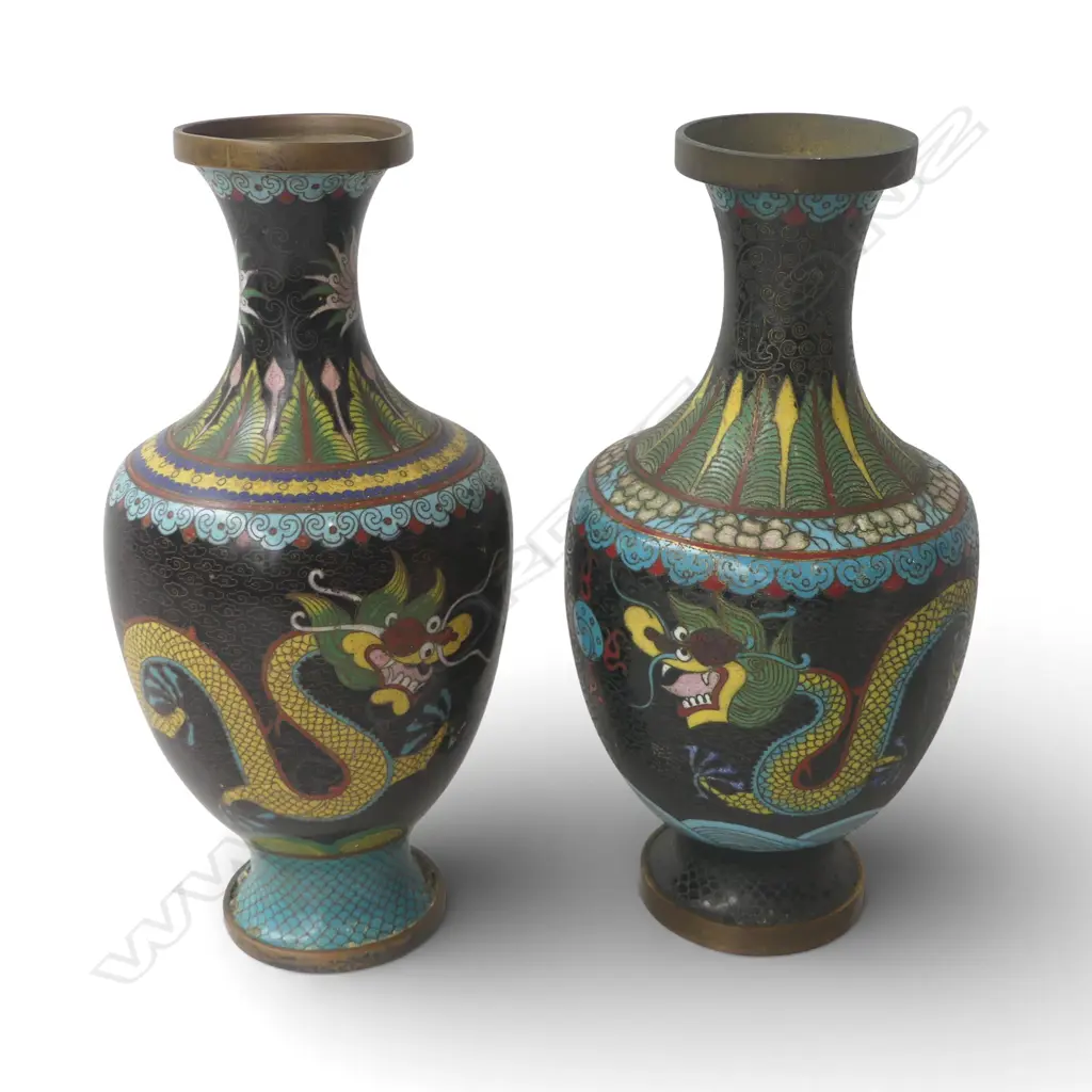 NEAR PR CLOISONNE VASES H.230mm Image 1++