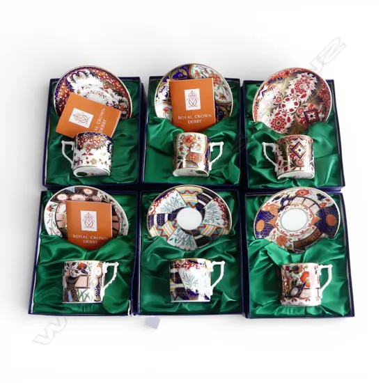 6 ROYAL CROWN DERBY IMARI COFFEE CAN & SAUCER, BOXED